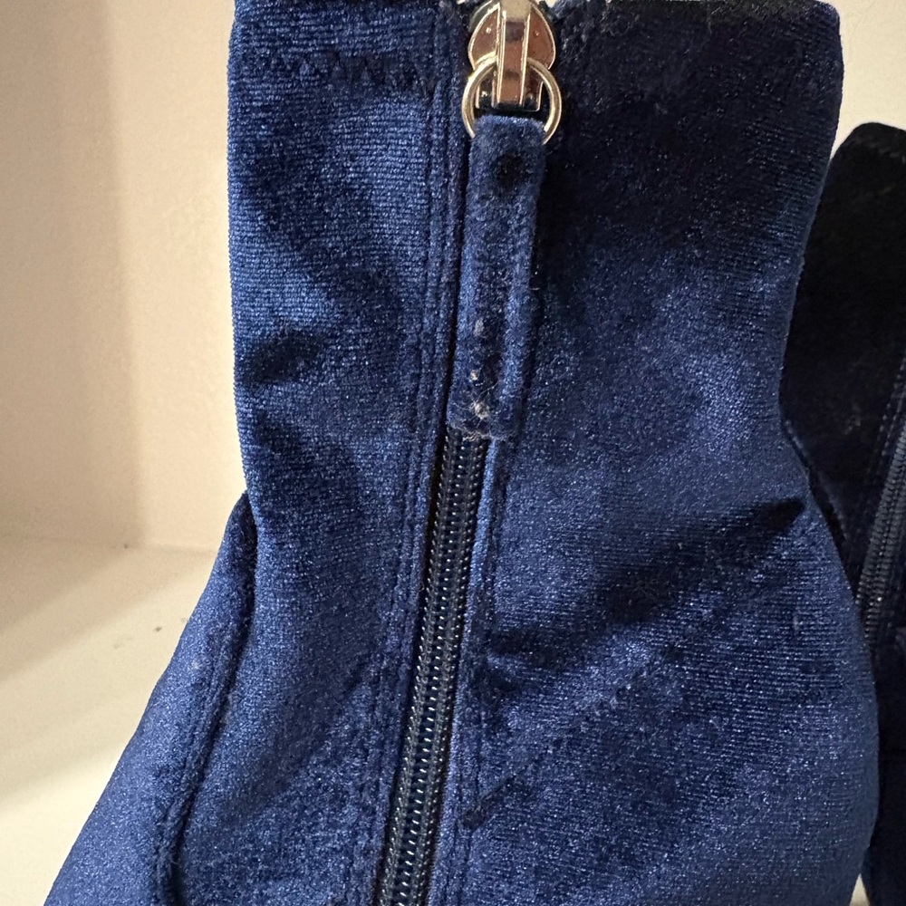 Steve Madden Navy Velvet Block Heel Ankle Boots - Picture 13 of 13